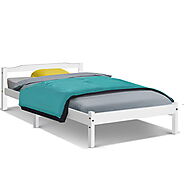 Artiss Bed Frame Single Size Wooden Mattress Base Timber Platform White - Shopping Outlet