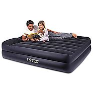 Intex Pillow Rest Raised Airbed with Built-in Pillow and Electric Pump, Queen, Bed Height 16 1/2"