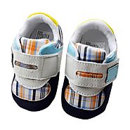 Toddler Boy Fuax Leather Crib Shoes Soft Sole Velcro Sport Sneakers Blue L