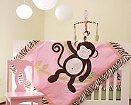 Cute Baby Girl Monkey Crib Bedding Sets