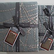 West Elm EMBROIDERED SEAGRASS Duvet Cover King & Two Euro Shams *~Blue Stone~*