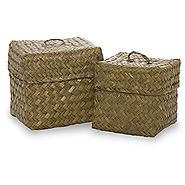 Small Square Sea Grass Baskets with Lids - Set of 2