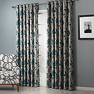 TWOPAGES Faux Linen Blue Leaf 90% Blackout Curtain Drapes Grommet(One Panel) 72Wx96"L