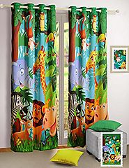 Jungle Animals Window Curtains - Set of 2 Curtain Panels for a Baby Nursery or Toddler or Kids Bedroom - 48" x 60" pa...