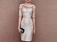 Champagne Sheath Satin Knee Length Mother of the Bride Dresses with Sleeves