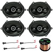4x Kicker D-Series 6x8" 200 Watt 2-Way 4-Ohm Car Coaxial Speakers, 4X Enrock 16 Gauge Speaker Harness Adapter W/ Red ...