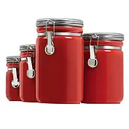 Anchor Hocking 03923RED Ceramic Canister 4pc Set