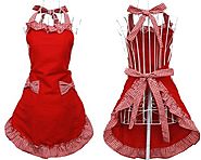 Hyzrz Cute Red Cotton Flirty Womens Aprons Fashion for Girls Vintage Cooking Retro Apron with Pockets Special for Gift