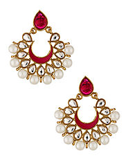 Gold Tone Danglers Studded With Pearl Beads | Buy Designer & Fashion Earrings Online