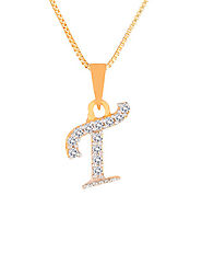 Gold Toned 'T' Shape Alphabet Pendant Glittering With CZ Embellishments | Buy Designer & Fashion Mens Pendants Online