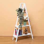 Foldable Ladder & Showpiece Stand Antique Wooden Finish(4 Feet)