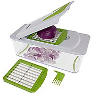 Freshware KT-406 7-in-1 Onion Chopper, Vegetable Slicer, Fruit and Cheese Cutter Container with Storage Lid and Mando...