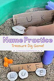 The FUNNEST Preschool Name Activity - Sandbox Name Treasure Dig! | Name activities preschool, Preschool names, Name a...