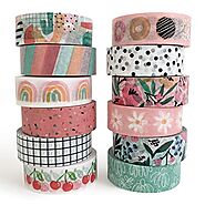 ZYNSHE Washi Tape Set, 12 Rolls of 15 mm Wide (7 m Long), Cute Decorative Tape for Scrapbooking, Bullet Journals, Pla...