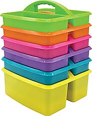Assorted Bright Colors Portable Plastic Storage Caddy 6-Pack for Classrooms, Kids Room, and Office Organization, (Lim...