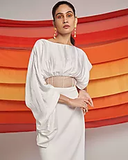 Charlotte - Ivory Asymmetric Sleeves Dress | Detales Fashion