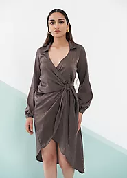 Buy Eve - Green Asymmetric Wrap Dress | Detales Fashion