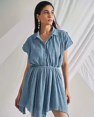 Tia - Blue Drop Shoulder One-Piece Dress | Detales Fashion