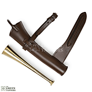 Plain Brass Fox Hunting Horn With Leather Case