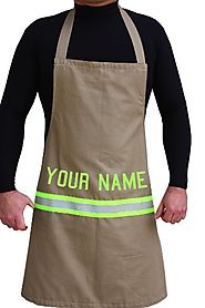 Firefighter Cooking Apron, Tan with Yellow Reflective Stripe