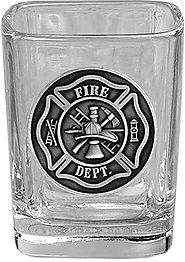 Fireman Square Shot Glasses with Raised Emblem - Fire Department Firefighter Maltese Cross Symbol