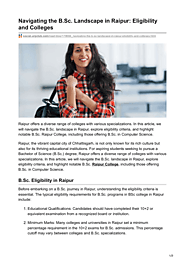 Navigating the B Sc Landscape in Raipur: Eligibility and Colleges
