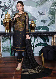 Golden Gota Work On Black Shalwar Kameez
