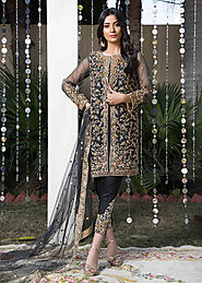 Full Embroidered Black open shirt and shalwar