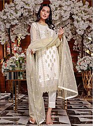 White Partwear 3pc shalwar kameez with full bead work