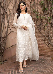 White Branded Partywear Shalwar Kameez