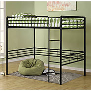 Full size Contemporary Black Metal Loft Bed with Ladder