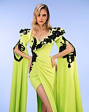 Fouad Sarkis 2802 | Crepe & Beading V-Neck Long Dress