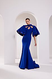Fouad Sarkis 2798 | Crepe Elegance - Keyhole Neck, Mermaid Fit