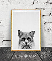 Fox Print, Woodlands Decor, Wilderness Fox Wall Art, Black and White Animal Print, Printable Art, Black and White Woo...