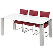 Terenzo 1.8M White Glass Dining Table with Brushed Steel Legs - Red Tree Furniture Ireland