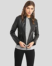 Cora Black Biker Leather Jacket - NYC Leather Jackets