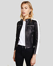 Selda Black White Racer Jackets - NYC Leather Jackets