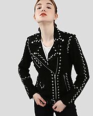 Danica Black Suede Studded Jacket - NYC Leather Jackets