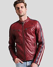 Make a Statement with the Mens Steven Red Cafe Racer Leather Jacket - Buy Now!