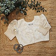 Ivory Mirrorwork Blouse with Puff Sleeves – Godhuli