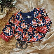 Navy Blue Gaji Silk Patola Blouse – Godhuli