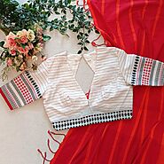 White Deep Neck Jacquard Blouse – Godhuli