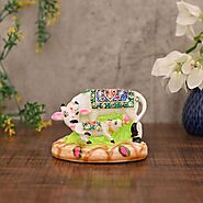 White Marble Kamdhenu Cow and Calf Statue (8.5 cm x 12 cm) - ventadeal