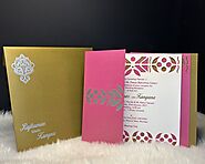 HOT PINK SHIMMERY LASER CUT WEDDING INVITATION : CW-8260C - IndianWeddingCards