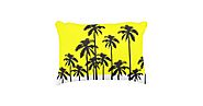 Colorful Summer Neon Yellow & Tropical Palm Trees Accent Pillow