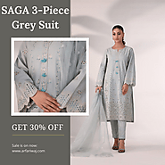 Elevate Your Style with the SAGA 3-Piece Grey Suit Luxury Pret – Now On Sale!