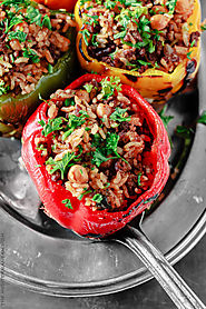 Stuffed Bell Pepper Recipe with Rice, Beef & Chickpeas