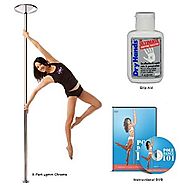 X-Pole Starter Package (X-Pert 45mm Chrome Spinning/Static Portable Dance Pole + 2oz Dry Hands + Instructional DVD)