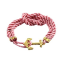 Nautical Stainless Steel Anchor (Gold Tone) Clasp Pink Knot Woven Bracelet