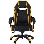 Merax High Back Racing Style Executive Leather Swivel Gaming Chair (Black and yellow recliner)